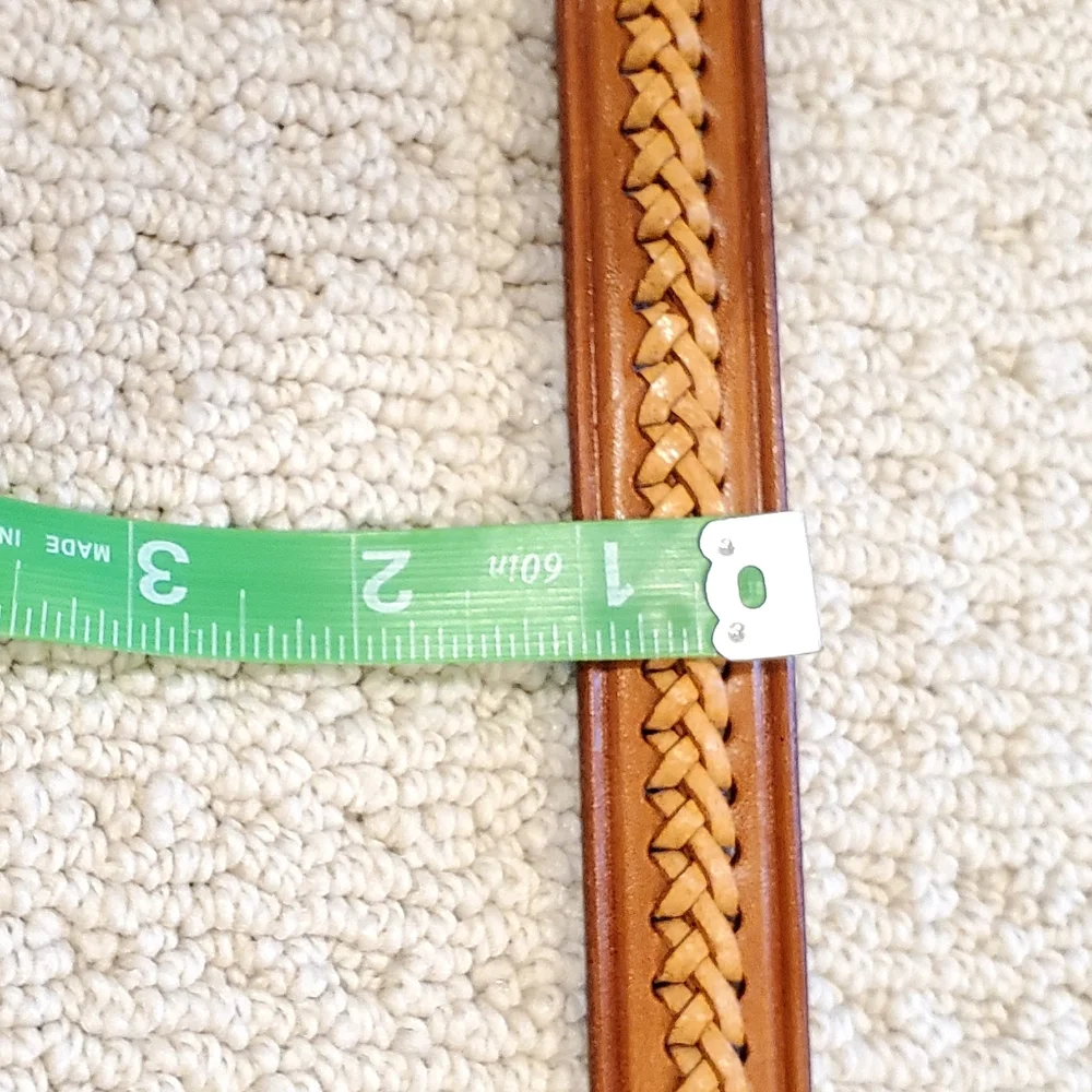 Vintage Aztec Handtooled, Laced Woven Leather Belt, Saddle Br, Med. Never Worn!